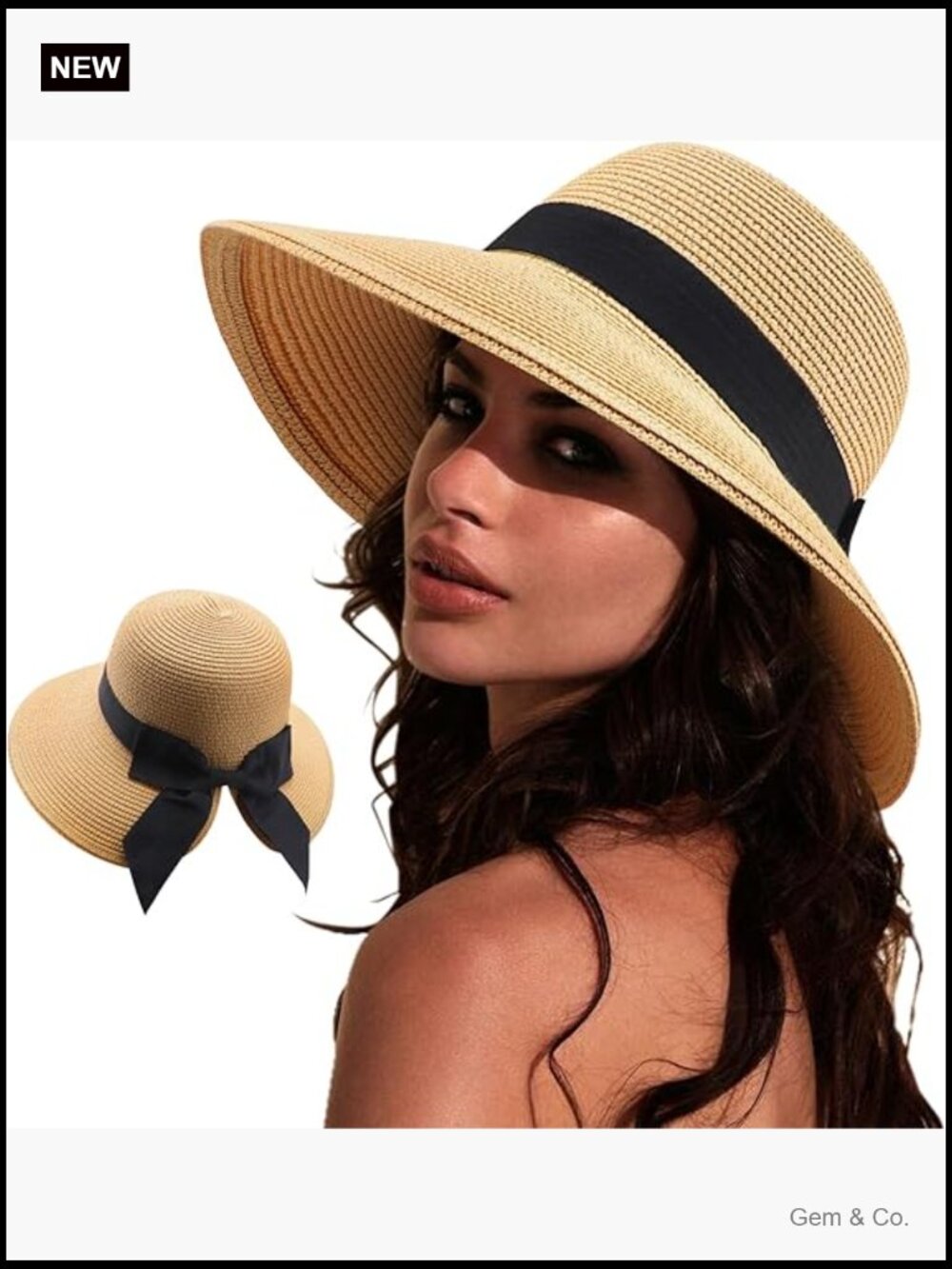 Foldable Straw Sun Hat with Bowknot UPF 50+ Travel Beach Hat